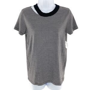 Philanthropy Women's Black Striped Short Sleeve Slit Neck T-Shirt Size XS New